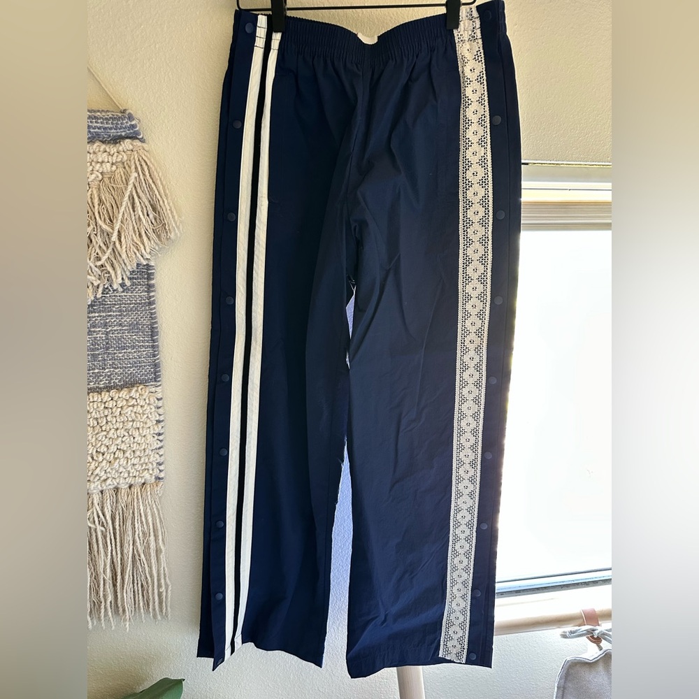BDG Navy and Cream Joggers with Patterned Stripe